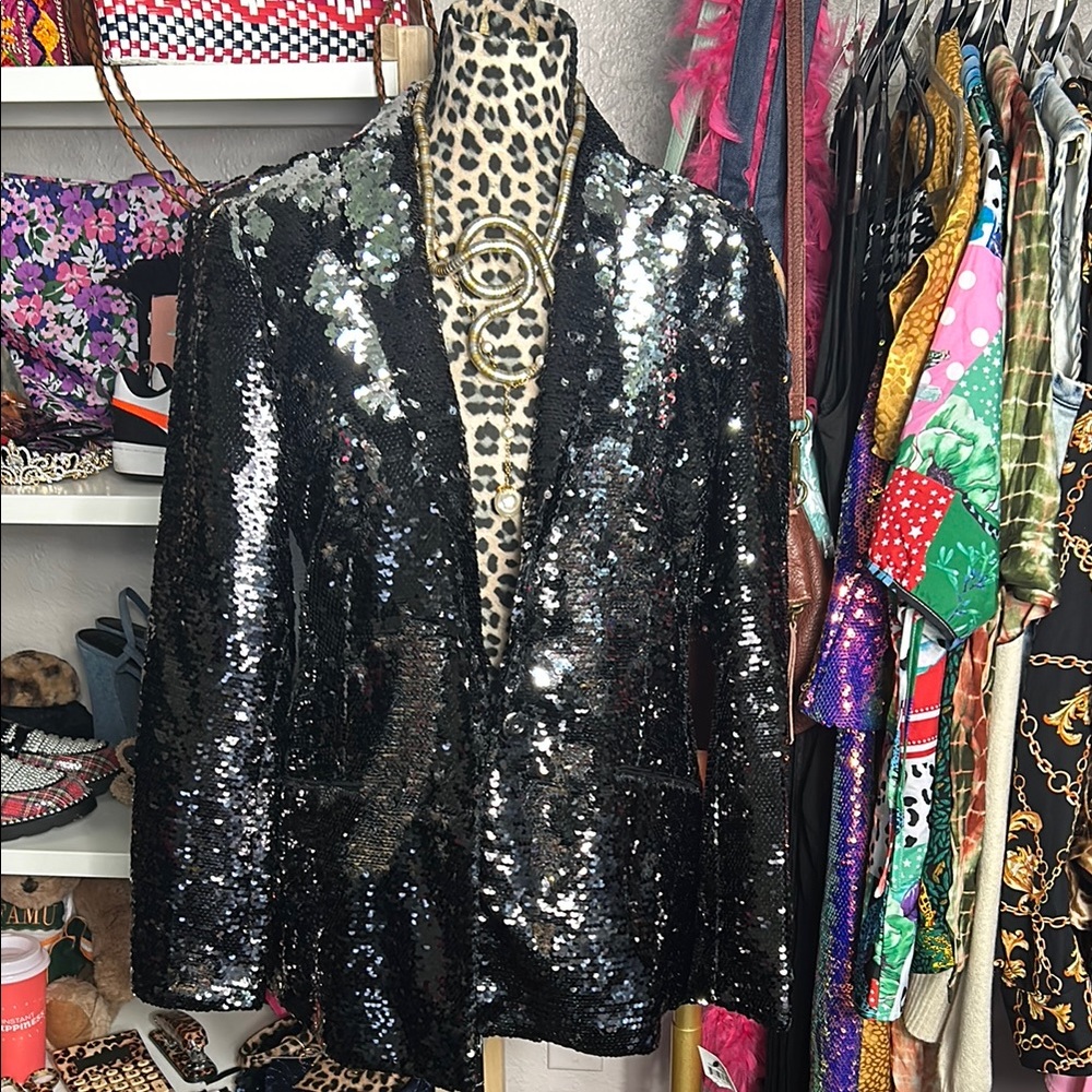 💥SOLD💥INC International Concepts Black & Silver Sequin Blazer